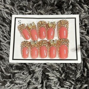 Elegant Pink Rhinestone Press-On Nails